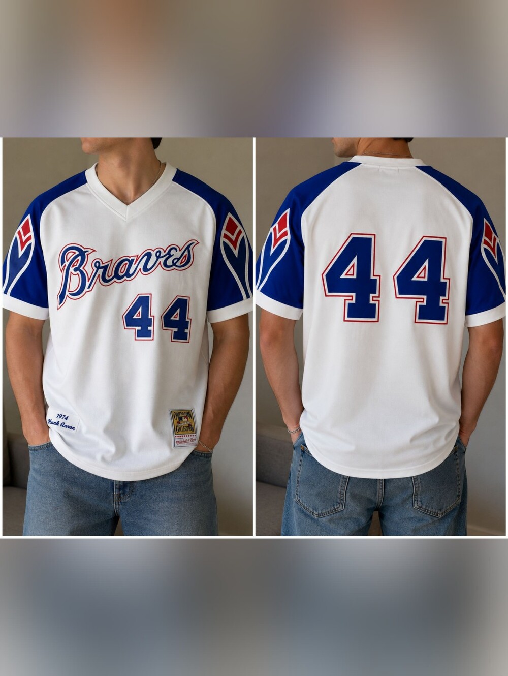 White & Royal Blue 'Braves' Baseball Jersey - #44